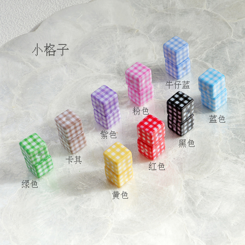 Printed Large Checkered Square DIY Beading Straight-Hole Acrylic Square Loose Beads for Phone Chains, Bag Charms, Hair Ties, and Accessories