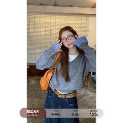 红人馆慵懒风毛衣女秋季穿搭内搭打底长袖上衣宽松外套灰色针织衫