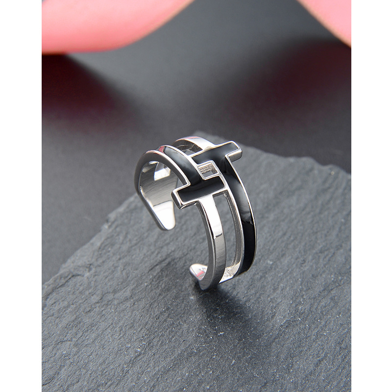 Anillo de dedo índice de anillo de plata s925 de las mujeres geométricas estilo japonés y coreano estilo simple estilo Chanel goteo de aceite anillo abierto al por mayor