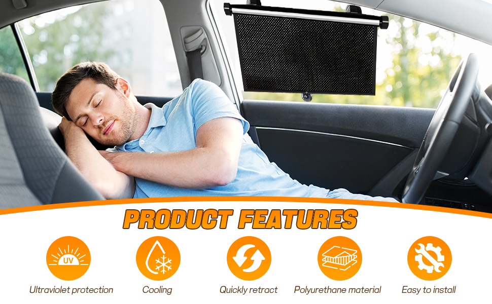 Amazon Cross-Border Best-Selling Factory-Selling Retractable Car Window Sunshade Roll-Up Style Suction Cup Sunshade Car Sunshade
