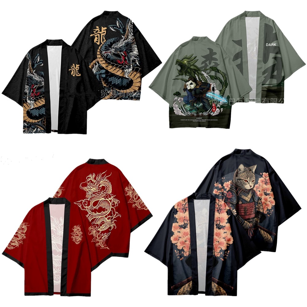 Трансграничная горячая распродажа Китайский ветреный дракон тотем кардиган с семью рукавами плащ 3D цифровой печати Растение цветочная панда даосская одежда