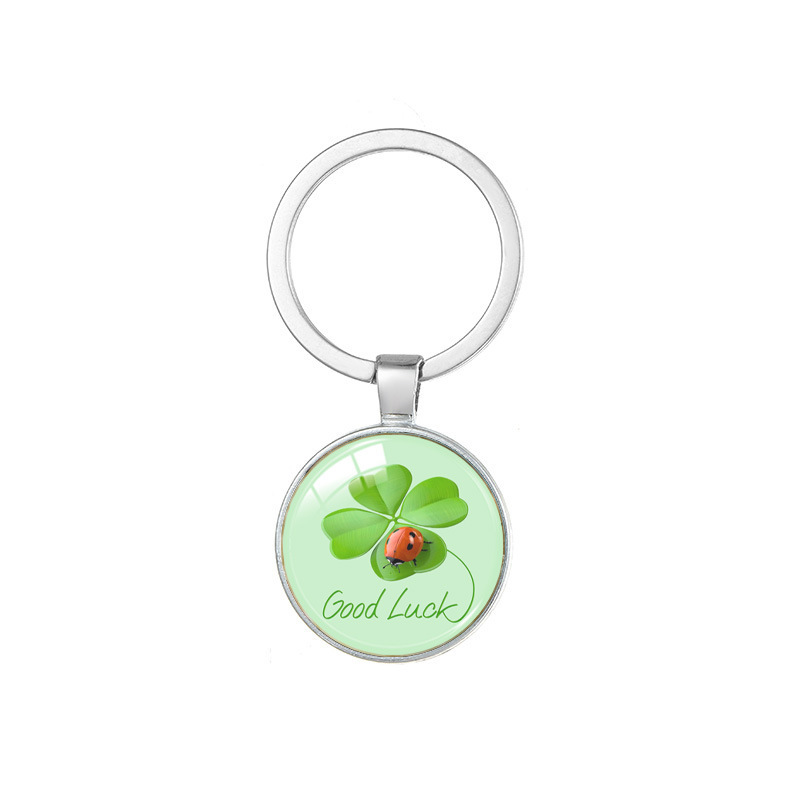 Good luck green lucky grass time gem keychain bag pendant four-leaf clover good luck hot sale Good luck green lucky grass time gem keychain bag pendant four-leaf clover good luck hot sale