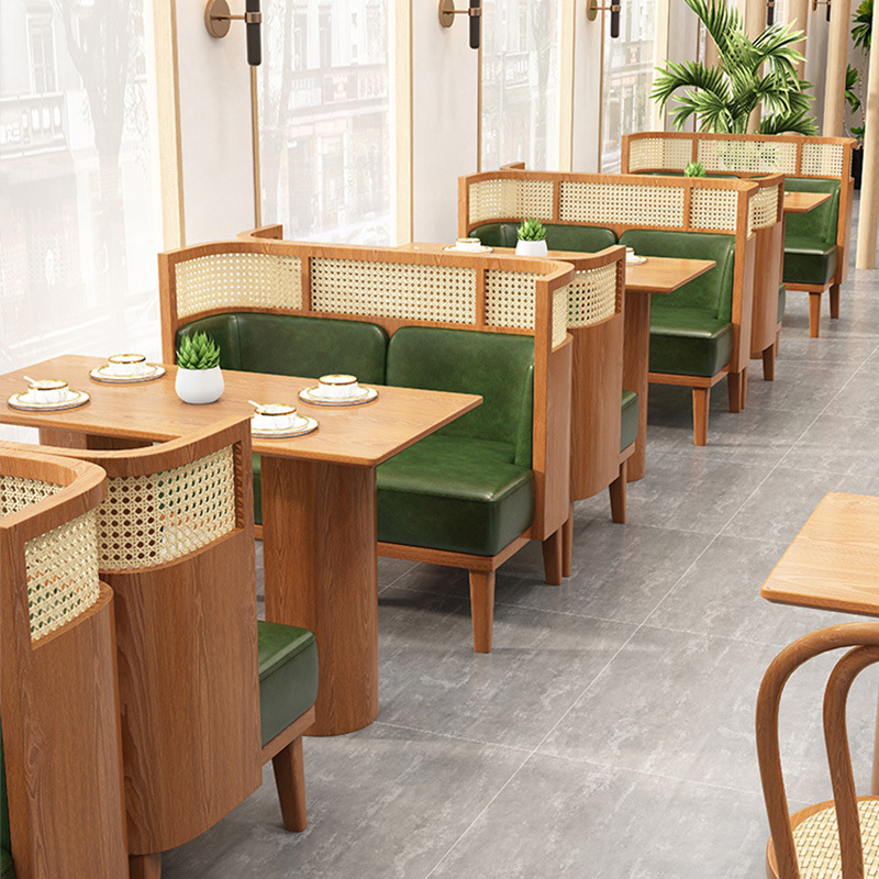 主题餐厅卡座沙发咖啡厅实木半圆火锅湘菜馆茶楼餐饮家具桌椅组合