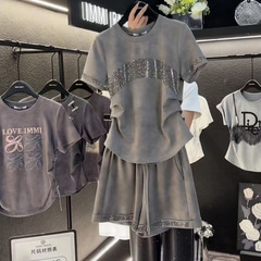 ライトラグジュアリーファッションヤングスリムネットセレブ半袖Tシャツスーツ夏新作シンプル通勤ショーツツーピーストレンドセット