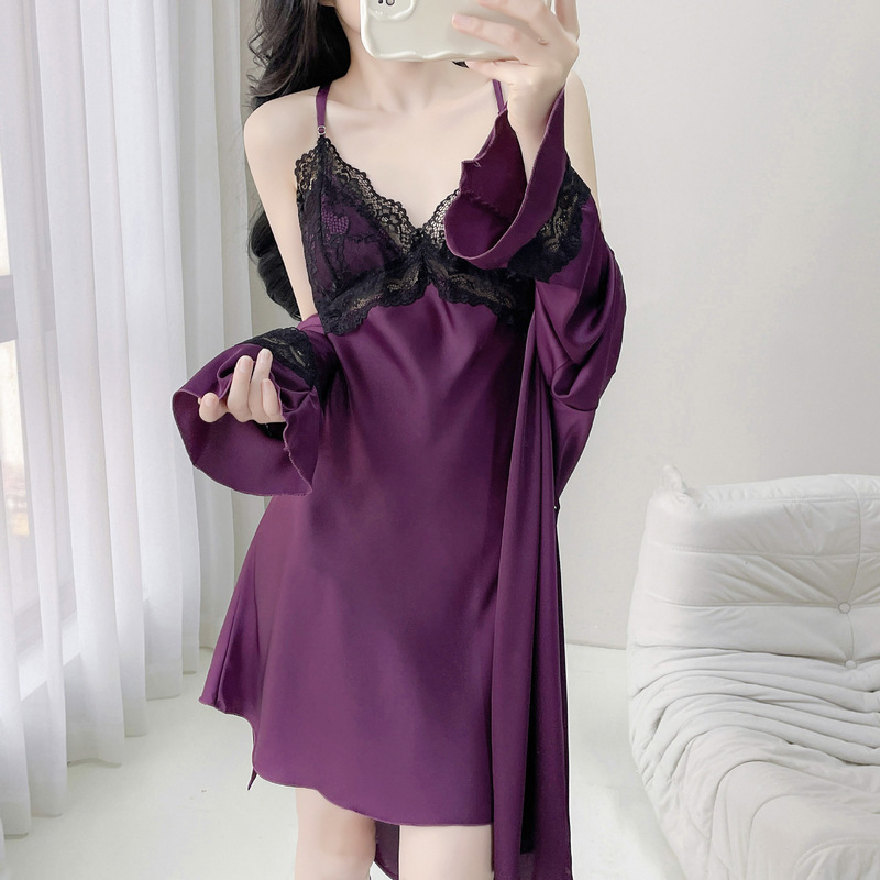 Sexy Pajamas Women's Summer Sling Lace Nightgown Pure Backless Temptation Retro Nightgown Ice Silk Girl Pajamas Sexy Pajamas Women's Summer Sling Lace Nightgown Pure Backless Temptation Retro Nightgown Ice Silk Girl Pajamas