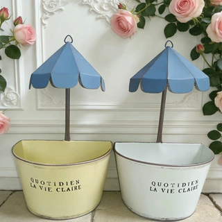 外贸跨境爆款别墅庭院墙饰斗篷造型铁艺花盆民宿阳台景观壁挂盆器