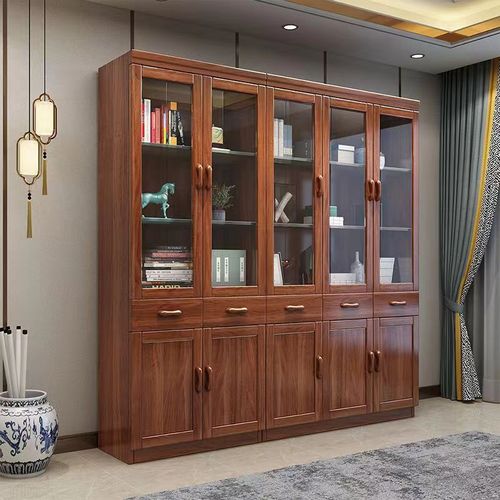 Walnut Solid Wood Bookcase Modern Chinese 2-door 3-door Large Capacity Multi-layer Storage Combination Cabinet Study Office Bookshelf
