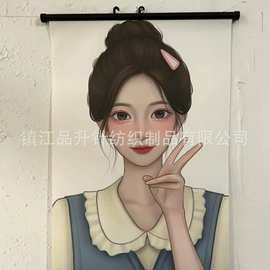 新中式挂画卡通茶室背景墙装饰画玄关挂画实木日历定制动漫创意画