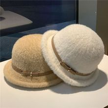 秋冬季保暖羊毛渔夫帽子女韩版皮带扣新款百搭法式礼帽洋气盆帽女
