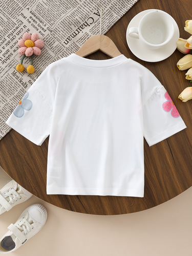 Bestselling children's white, red, pink, black T-shirts with floral patterns, summer short-sleeved tops