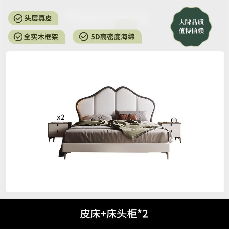 Cama de mariposa francesa retro estilo crema moderna simple de 1.8m cama de cuero doble cama principal medieval cama de matrimonio image 9