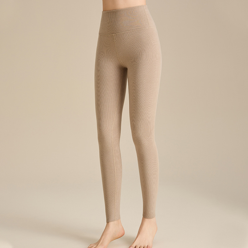 (2개) 가을과 겨울 원적외선 캐시미어 단백질 레깅스 여성 궁전 보호 안티 박테리아 가을 바지 슬림 수직 스트립 하이 에디션 따뜻한 바지