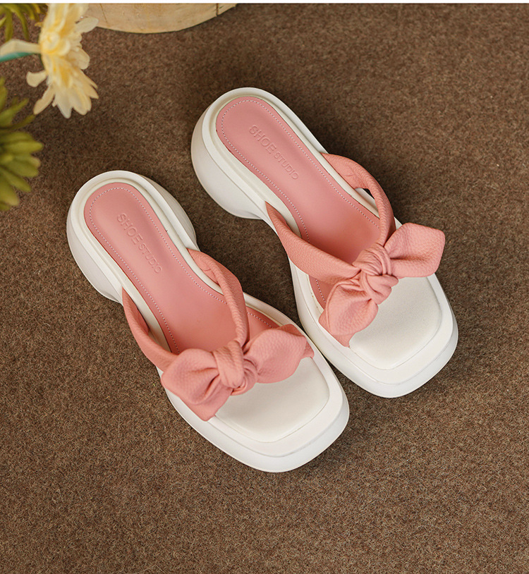 Ženske ljetne papuče s ružičastom mašnom i debelim potplatom, modne sandale i papuče na platformi_voghion.com