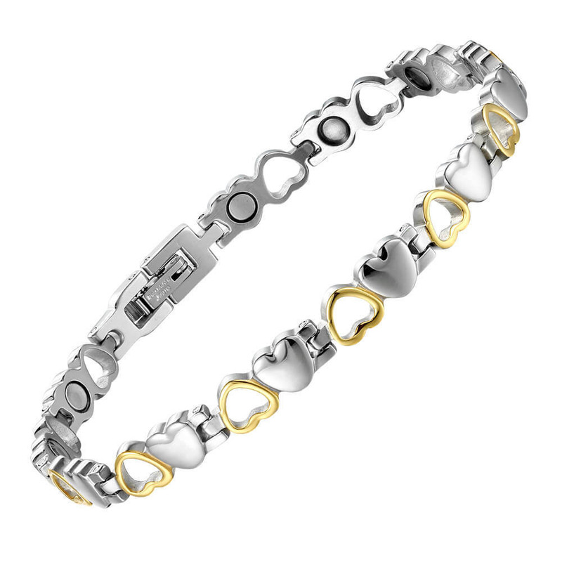 Titanium Steel Men's Bracelet with Magnetic Energy, Stainless Steel Women's Vacuum Electroplated 18K Gold Love Heart Couple Stackable Bracelet