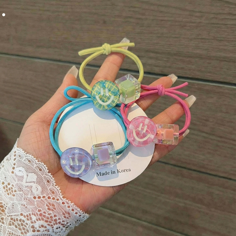 Spring Light Color Plaid Smiley Hair Ring Simple Cute Hair Rope Hair Rings Durable Hair Accessories Spring Light Color Plaid Smiley Hair Ring Simple Cute Hair Rope Hair Rings Durable Hair Accessories