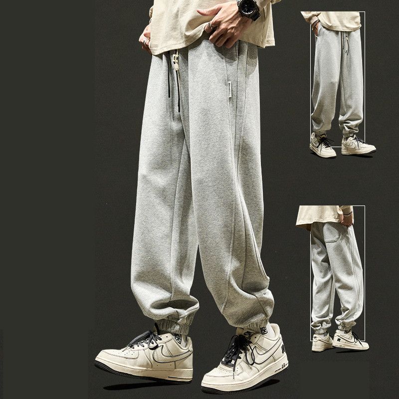 Trendy brand sweatpants men's autumn and winter Japanese stitching side striped draping casual pants loose drawstring ankle-tied sports pants