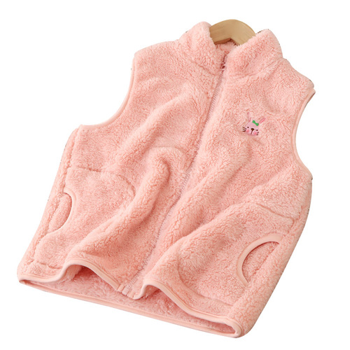 New children's autumn and winter warm vest plush top thickened vest girls embroidered coral velvet top waistcoat batch