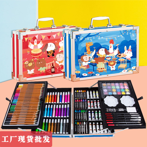 200PC Painting Set Children's Painting Tools Set Student Wax Crayon Watercolor Pen Set Children's Day Gift Box 