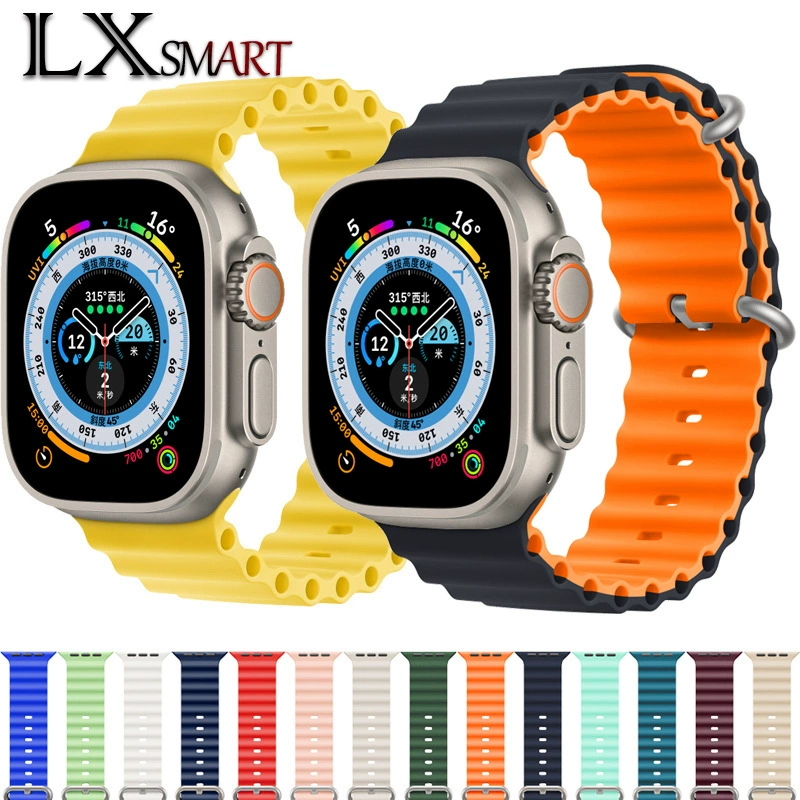 Подходит для Apple морской силиконовый ремешок Apple Watch 9-го поколения Ultra1/2, официальный силиконовый ремешок с двойной пряжкой в ​​том же стиле