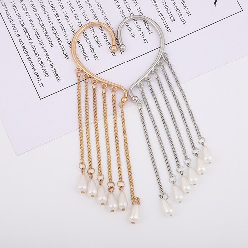 Creative ladies Korean style metal exaggerated non-pierced bullet ear hooks long exaggerated square heart-shaped tassel earrings
