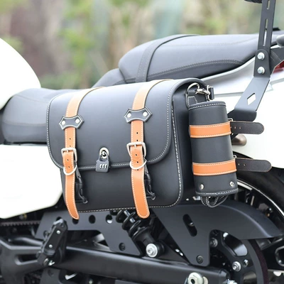 competitive bar backrest shelf modification — Motorcycle bumper - brown-new-leather-side-bag-1-pair-mounting-bracket
