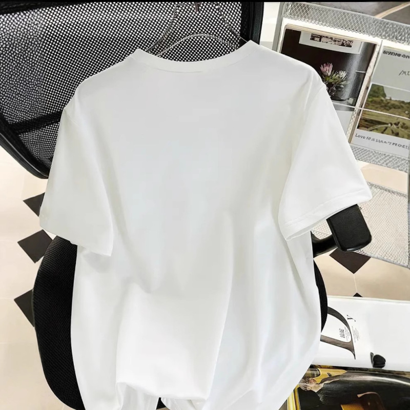 100% 純綿の白いアルファベットのプリントの半袖tシャツの女性の夏の2025新型のファッションのブランドのゆったりしている組み合わせの上で服を着ます。|undefined