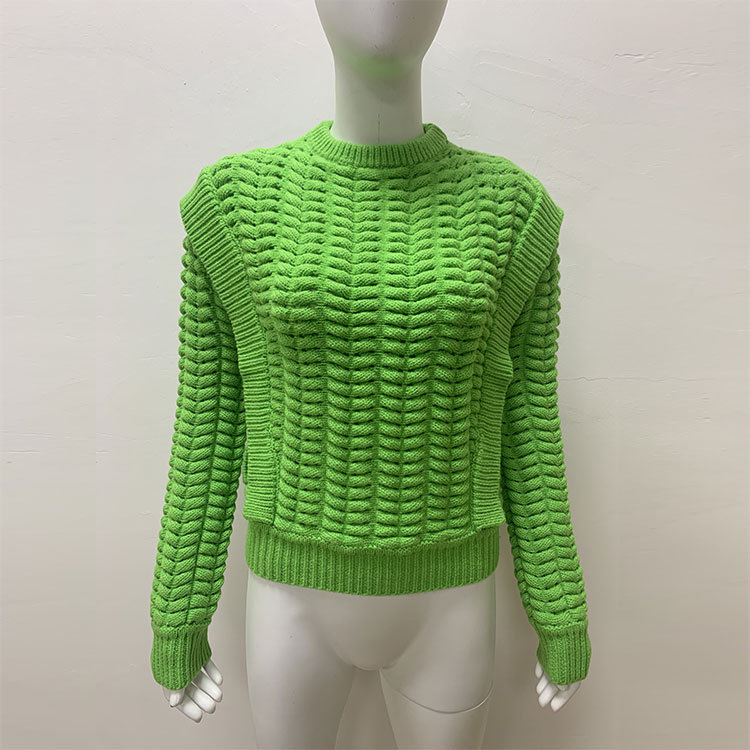 Green fashionable elegant design long-sleeve with a round collar