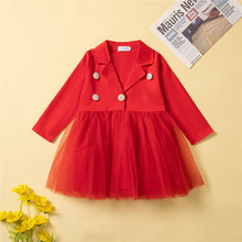 Samgamibaby跨境套装秋装女童西装拼接连衣裙 新款红色网纱圣诞裙