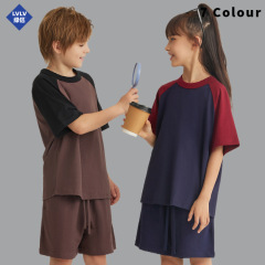 LVLV童裝240克純棉拼色插肩袖短袖T恤春夏美式潮牌撞色男女童短袖