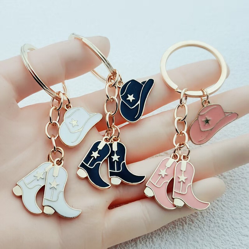 Gold Enamel Western Cowboy Keychain Cowboy Hat Cowboy Boots Oil Dripping Car Bag Couple Pendant Decoration