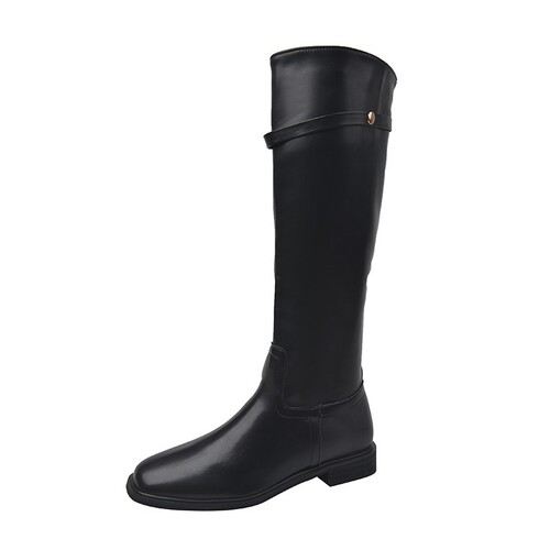 Women's 2025 Spring Stylish Ankle Boots with Belt Buckle, Knee-Length Round-Toe High-Top Boots