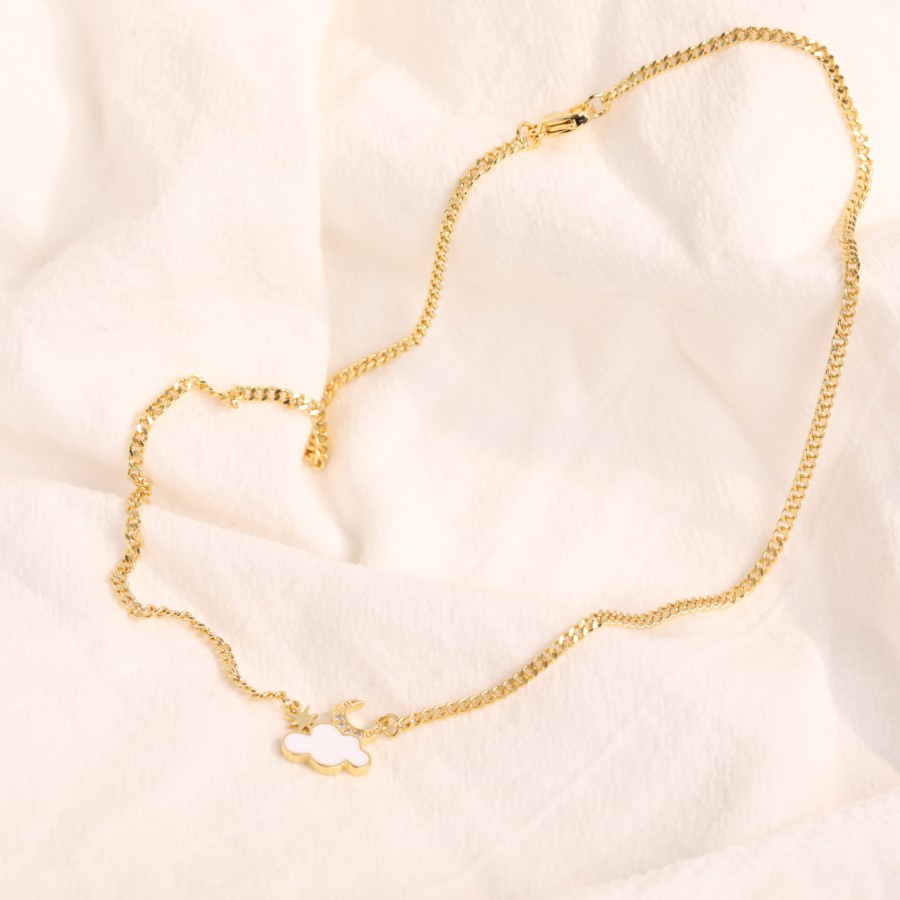 fashion star and moon necklace clouds stars copper gold-plated necklace