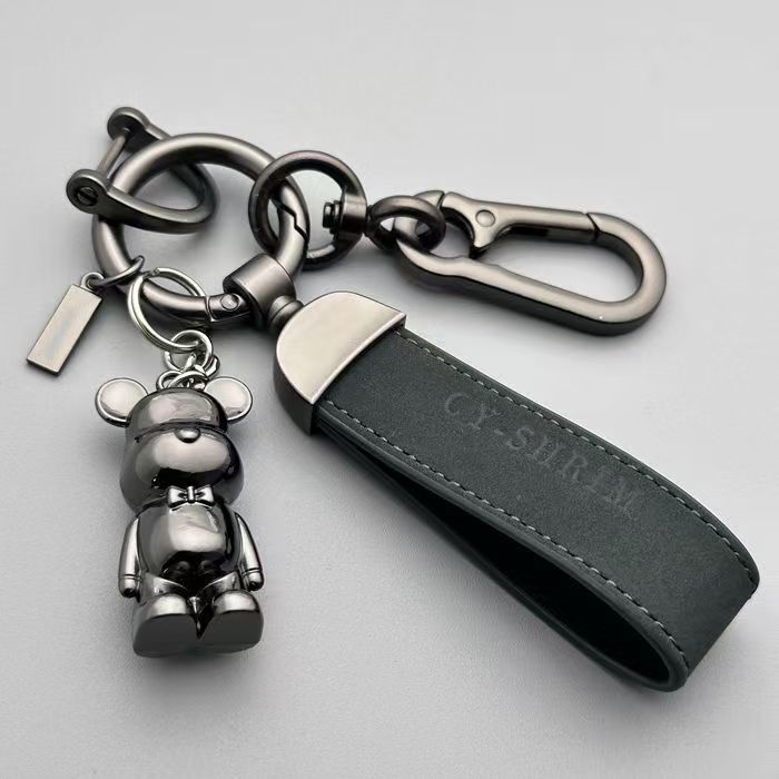かわいいアニメの熊の暴力的な熊の金属のキーホルダーの男女の自動車のペンダントのキーホルダーの高級な革紐は掛けます。|undefined