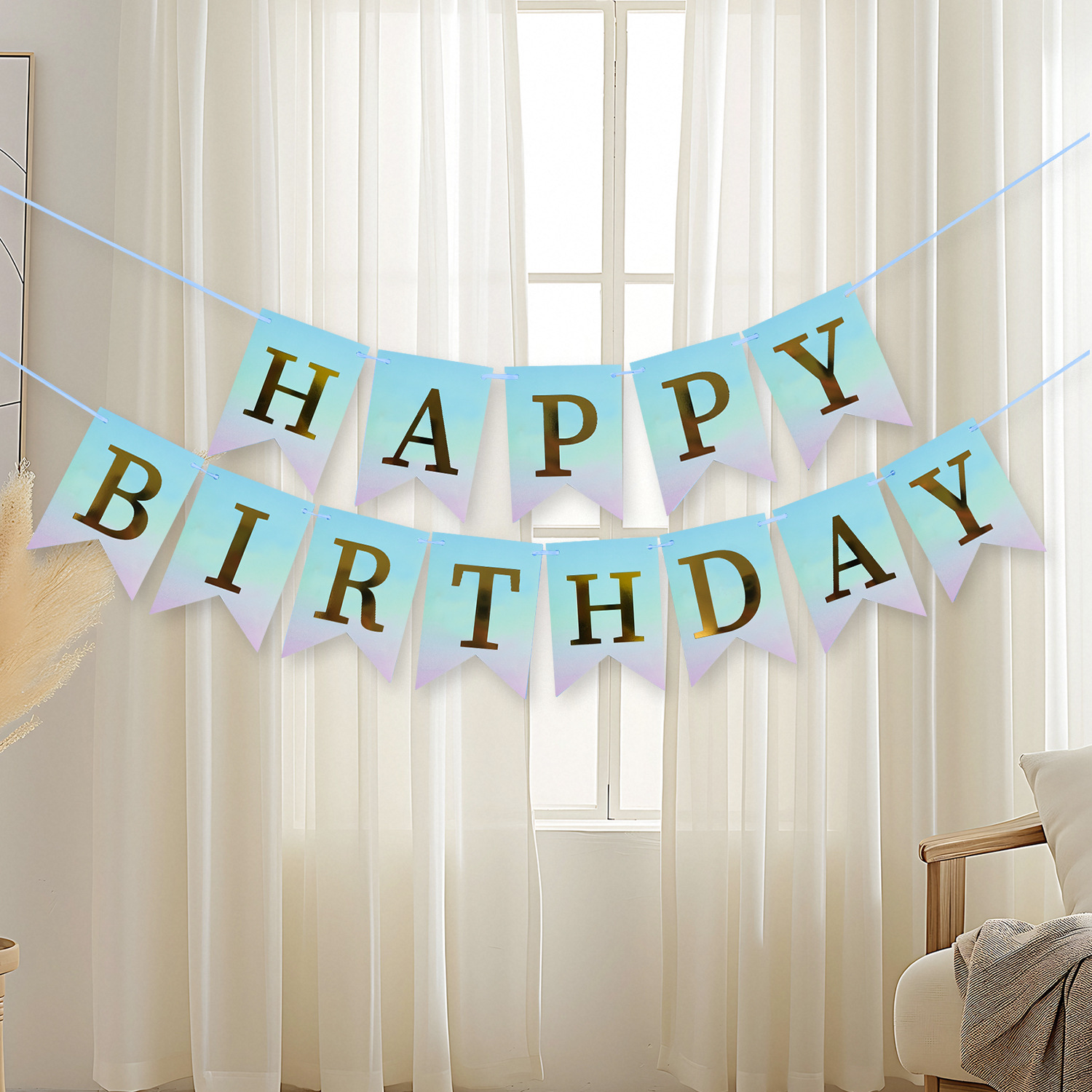 Inglés Feliz cumpleaños bronceado cola de milano tire bandera decoración banner fiesta diseño suministros Feliz cumpleaños bandera