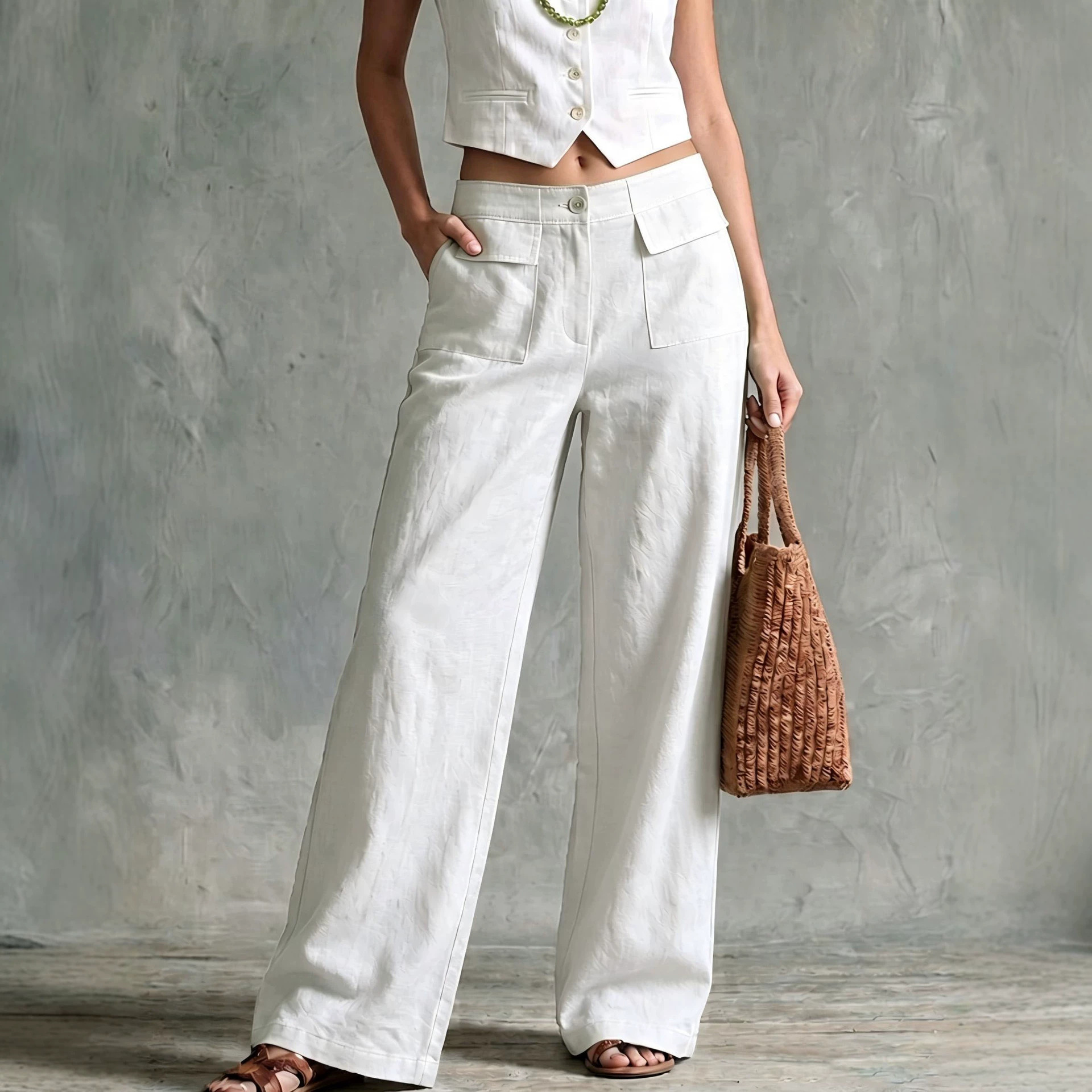 2026 Women's Spring/Summer New European and American Style Pants Amazon Solid Color Cotton Linen Loose Casual Wide-Leg Long Pants for Women