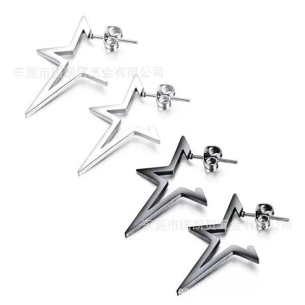 Ear Stud European and American Star Stainless Steel Ear Stud Personality Catwalk Punk Style Geometric Pentagonal Star Earrings Trinkets