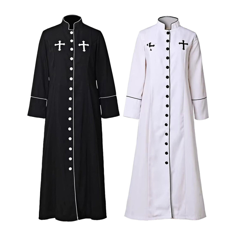 Church Personnel Priest Cosplay Costume Medieval Solid Color Priest Robe Cosplay Two-Dimensional Stage Performance Costume