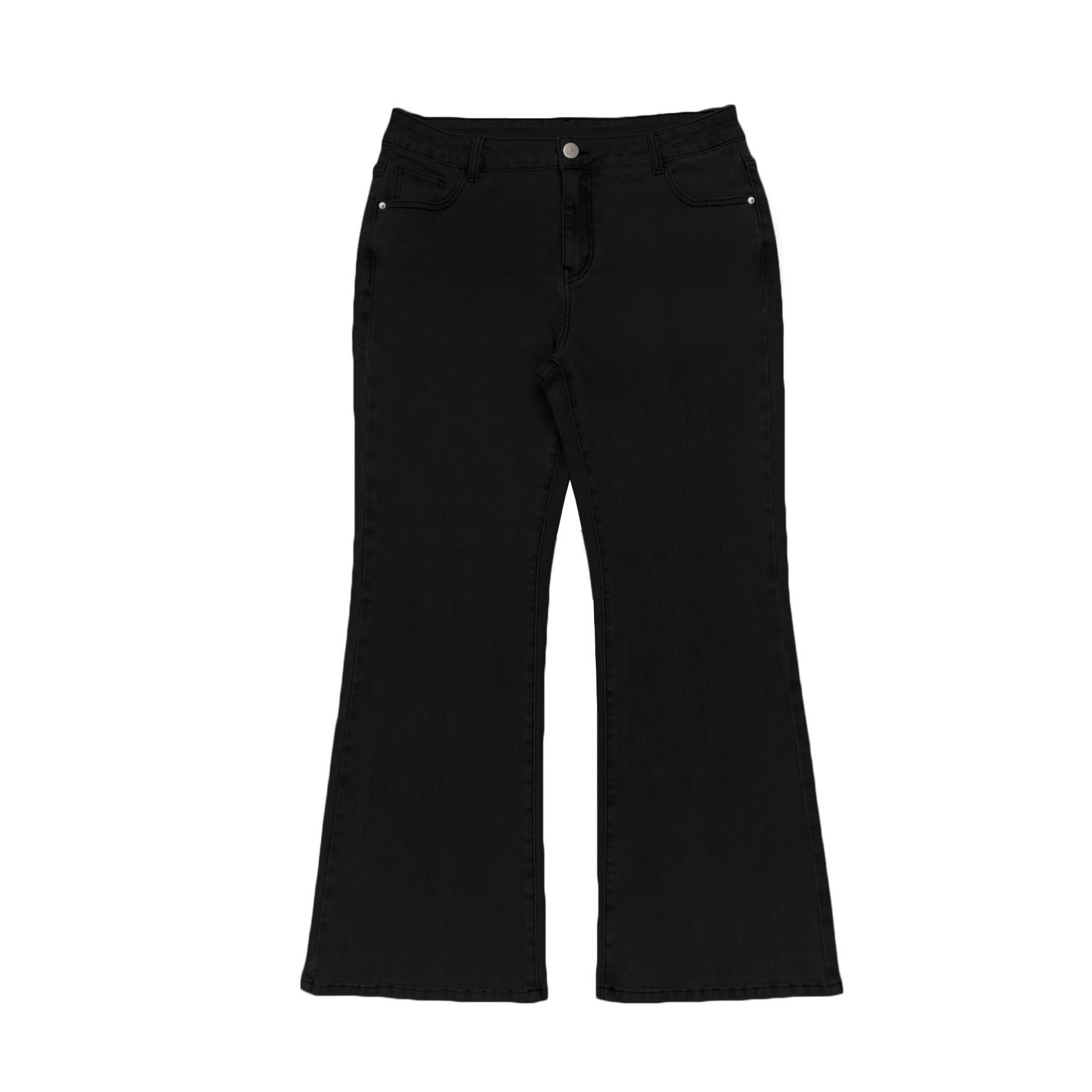 Women's Clothing Plus Size Jeans, High Waisted Flared Denim, Solid Color, Street Style, High Elasticity, Slim Fit, With Pockets._ecoleips.com