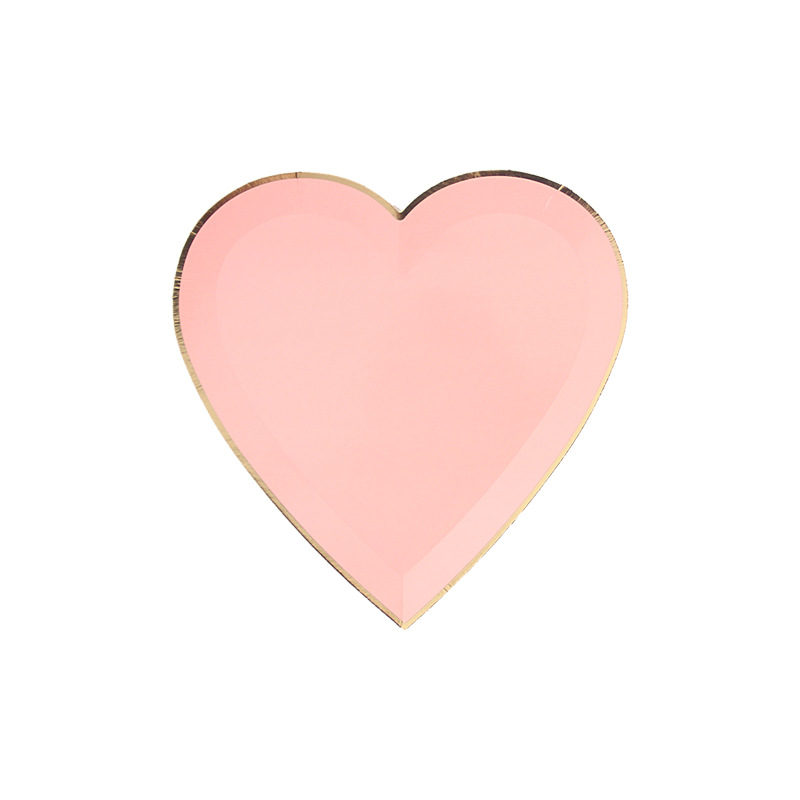 Placa de papel rosa de amor desechable set de cubiertos de San Valentín tema de pastel plato de refrigerio plato de fiesta