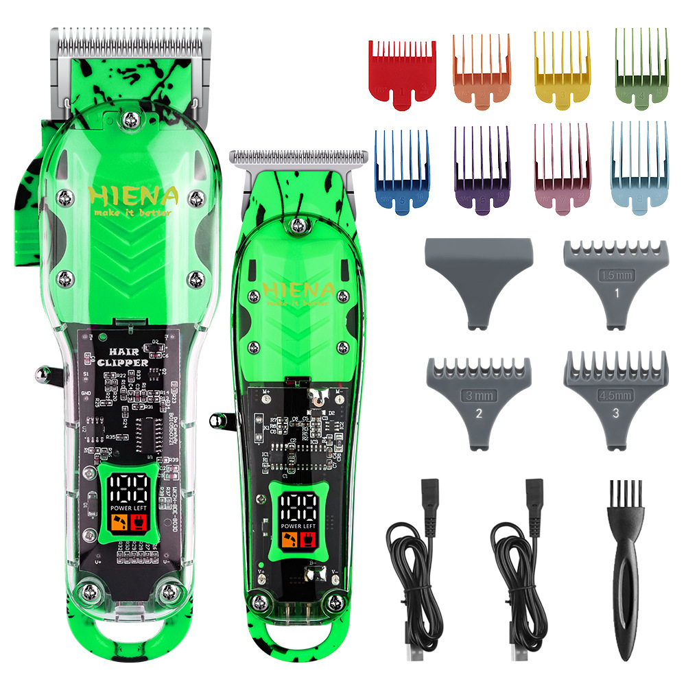 Cortadora de cabello profesional, pantalla digital LCD eléctrica, cuerpo transparente, máquina T01, traje recargable dos en uno, transfronterizo