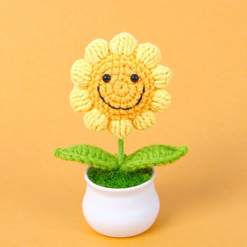 完成品クロスボーダーニットウールひまわり鉢植え造花研究デスクトップ装飾品卒業子供の日の小さなギフト|undefined