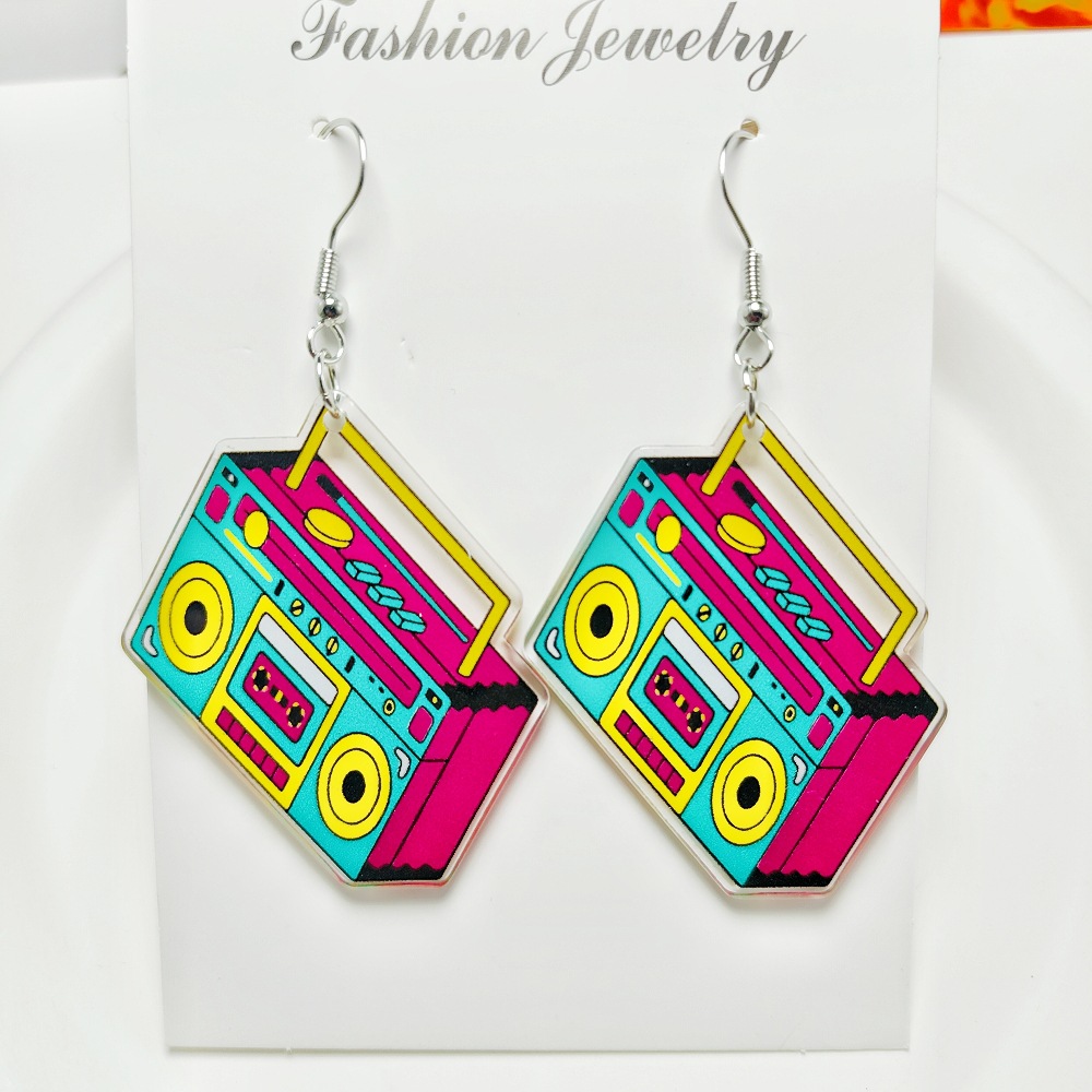 14g Weight Iron Ear Needle Material Drop Earrings Classification 1 Pair Quantity Holiday, Daily Occasion Acrylic Material Printing, Color Block, Rubik'S Cube Pattern Women's Gender Stoving Varnish Design Novelty Style 1 Pair Novelty Printing Color Block Rubik'S Cube Stoving Varnish Arylic Drop Earrings 4