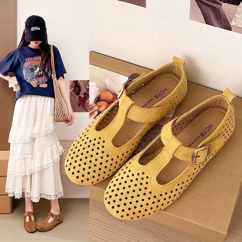 French-style Mary Jane For Women, 2026 Summer Collection, Round Toe, Shallow Cut, Hollowed-out, Breathable, Comfortable,_vogvips.com