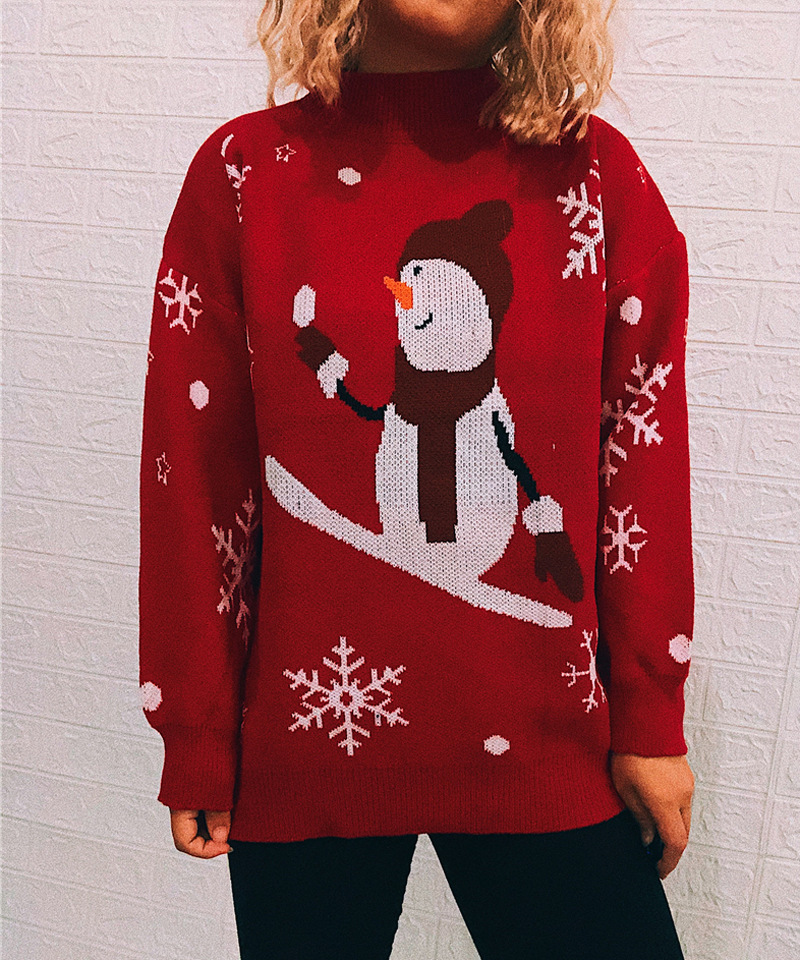 snowman snowflake half high neck long-sleeved pullover sweater nihaostyles wholesale Christmas costumes NSSX88949