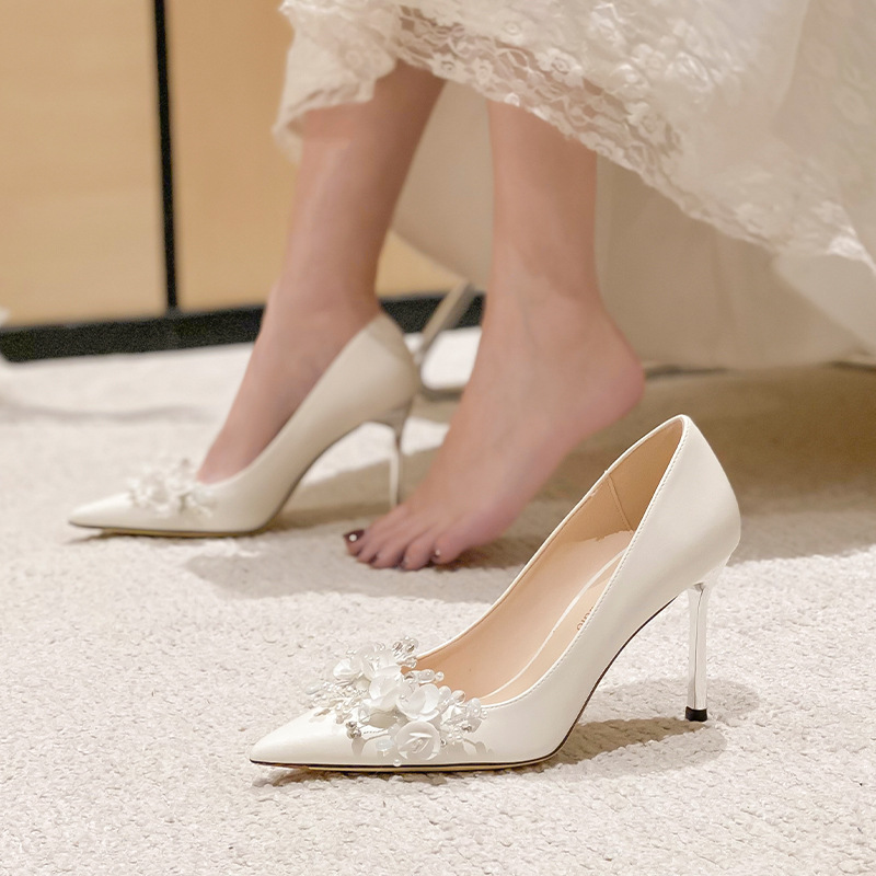 French Style White High Heels Women's Wedding Shoes Xiuhe Main Wedding Dress Two-wear Bride Does Not Tire Feet Style
