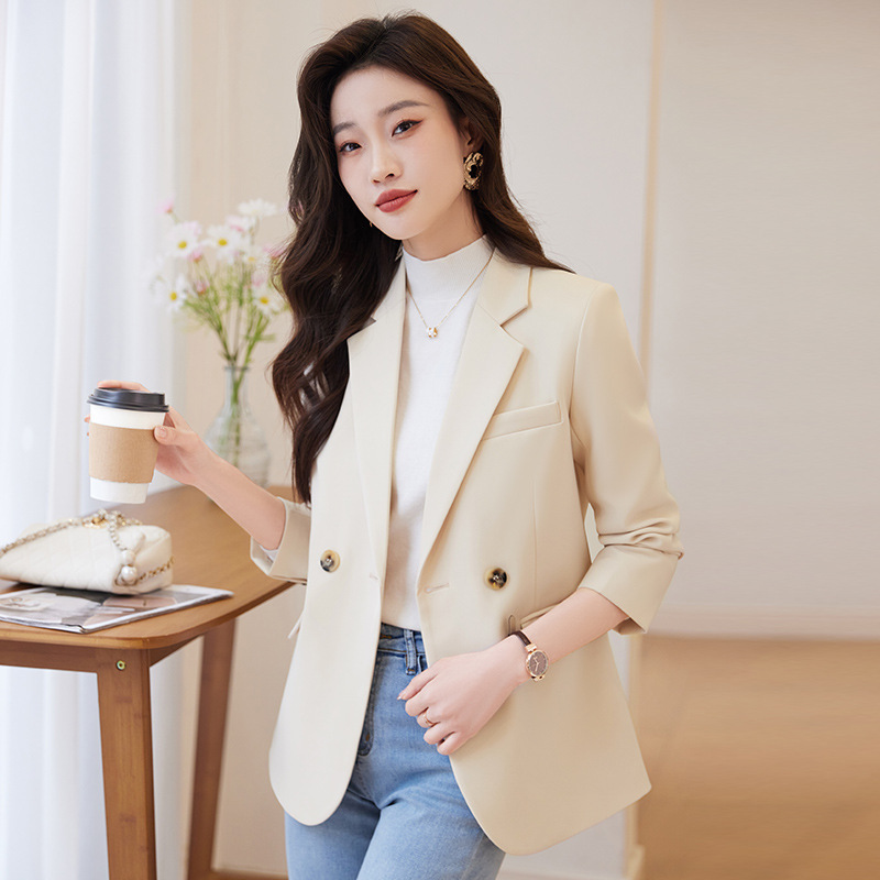 Off-white Suit Jacket Women's Spring and Autumn 2023 New High-end Sense Slim-fit Korean Style Casual Women's Small Suit Top
