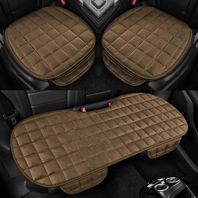 Wool pad | plush car seat pad - brown-three-piece-set