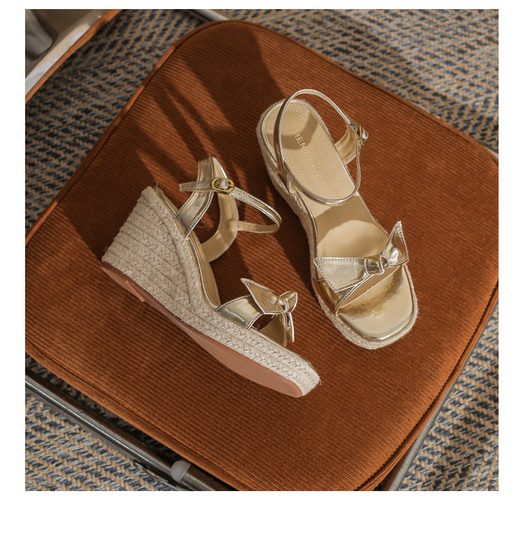 Sandal cao gót nữ hở mũi đế xuồng bện thừng gót 9 cm — màu vàng chi tiết 23