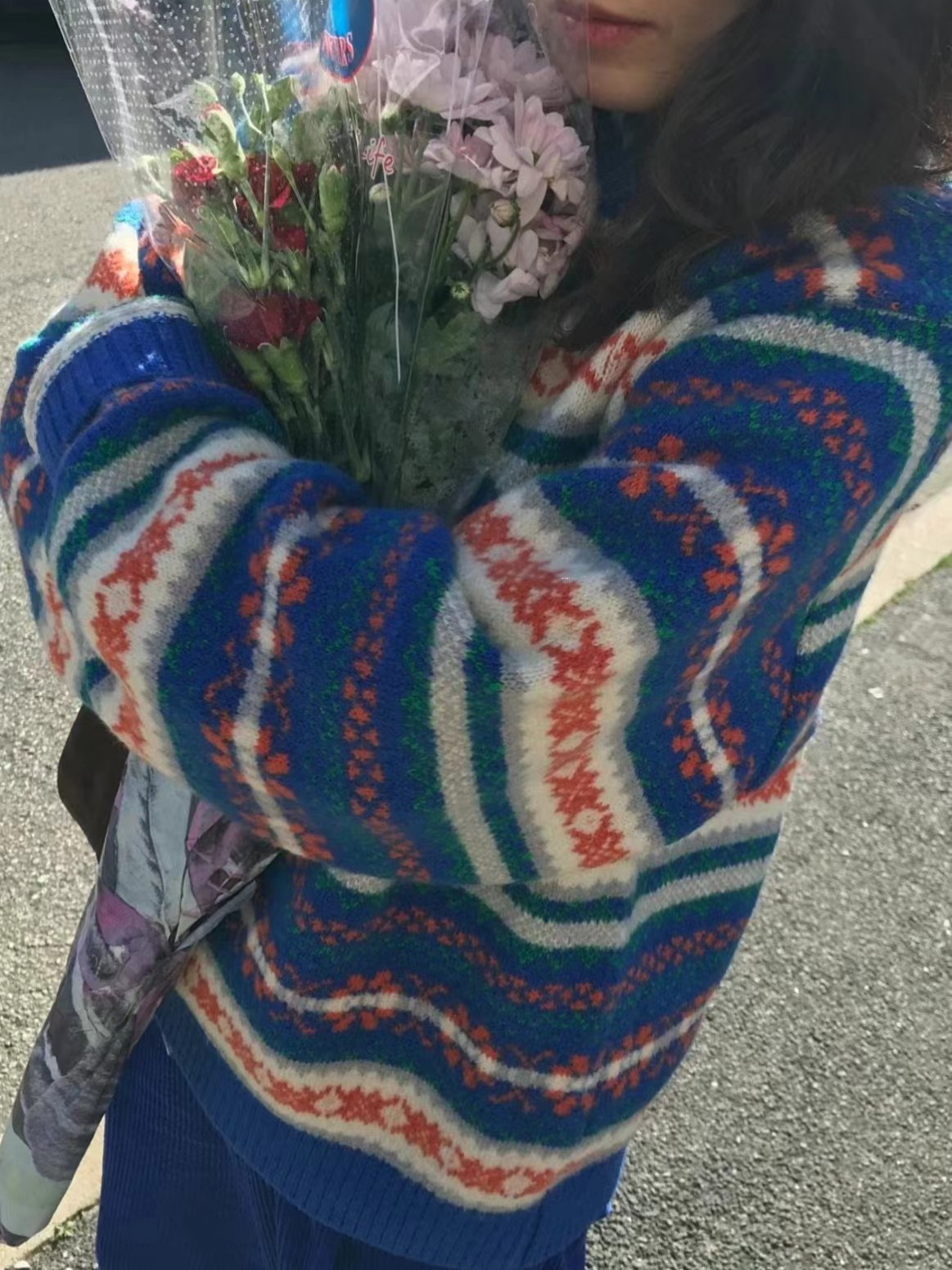 2025年秋新作 韓国東大門シエ*ネ風 レトロでスリムなコントラストカラーのジャカードニットセーター