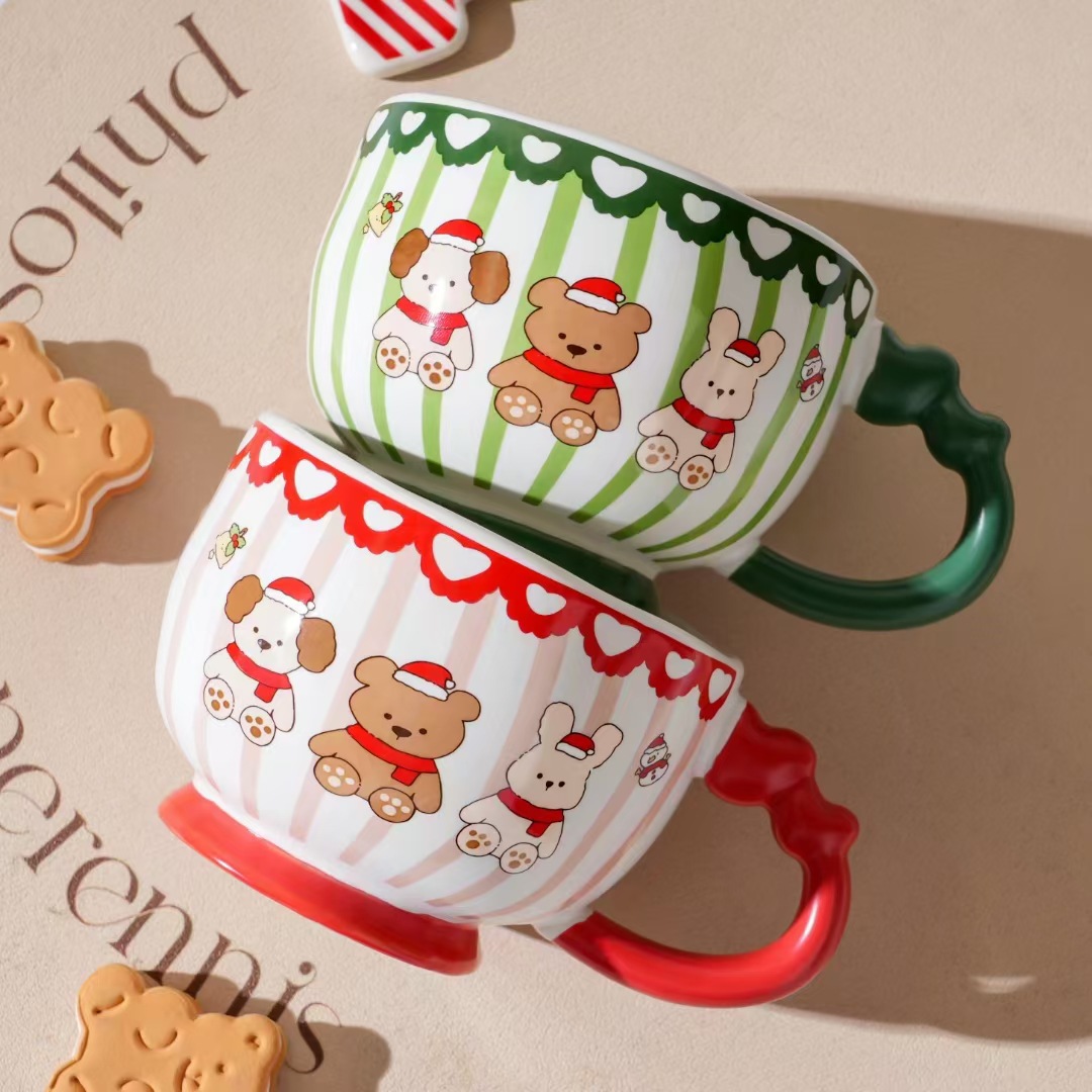 Taza para Desayuno de Oso Navideño de Porcelana con Cuchara para Desayuno y Avena image 2